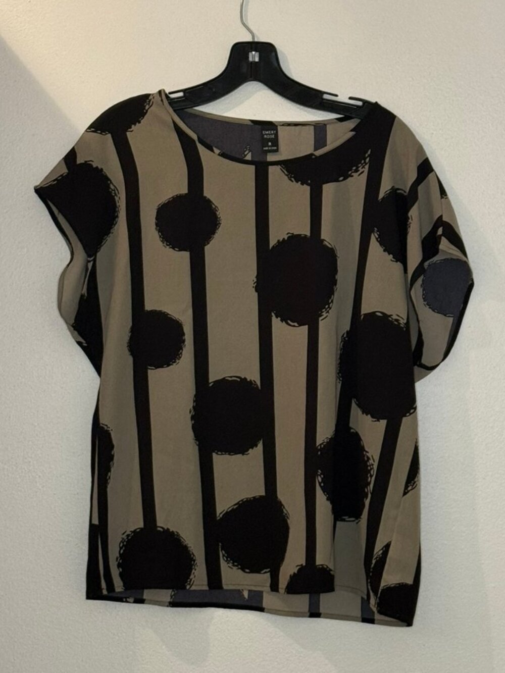 Emery Rose Tan & Black Abstract Geometric Blouse (M)